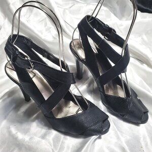 $$$ WORTHINGTON black snakeskin print strappy high heel sandals SZ 8